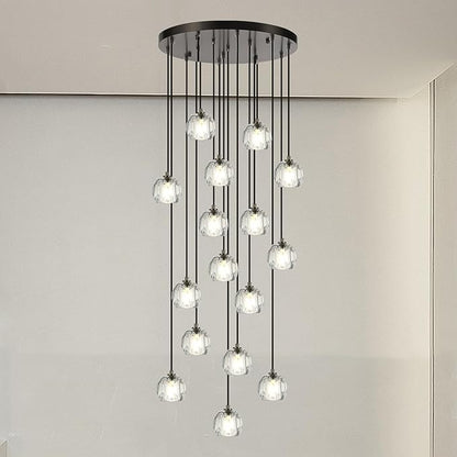 Large Crystal Pendant Light Fixtures, LED Round Ceiling Hanging Lamps, Modern Raindrop Black Chandeliers for Dining Room Staircase Living Room Farmhouse