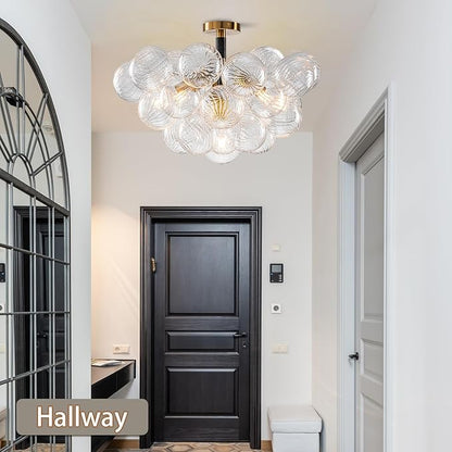 Bubble Ball Semi Flush Mount Ceiling Light Fixture, 24" Bubble Chandelier, Modern Hand Blown Glass Chandelier for Bedroom, Living Room, Dining Room (24” Black Ceiling Light)