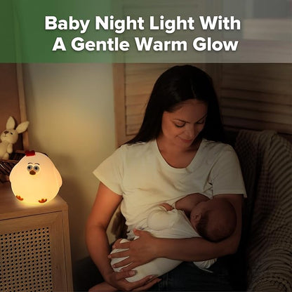 haakaa Baby Night Light | USB Rechargeable LED Funny Animal Cute Chicken Squishy Lamp for Kids,2-Level Dimmable Silicone Nursery Nightlight with 15/30 Min Timer for Breastfeeding