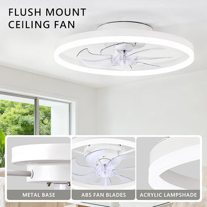 20" Low Profile Ceiling Fans with Lights and Remote & APP, Dimmable 3000-6500K LED Fandelier Ceiling Fan with Light, Modern Flush Mount Ceiling Fan Light for Living Room, Bedroom and Kitchen