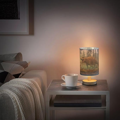 Bedside Table Lamp Forest Dinosaurs Animal Nightstand Lamp with Wood Desk Lamps for Bedroom Living Room Nursery Office Home Decor