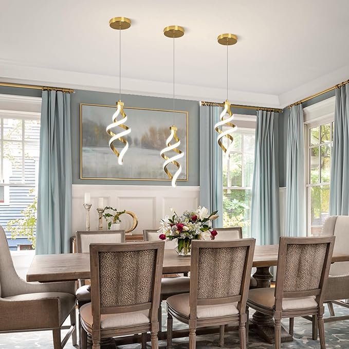 EIDISUNY 3 Packs Pendant Light, 15W Spiral Led Pendant Light, 4500K Modern Pendant Lights Kitchen Island, Adjustable Height Pendant Light for Dining Room Bedroom Kitchen Island Cafe