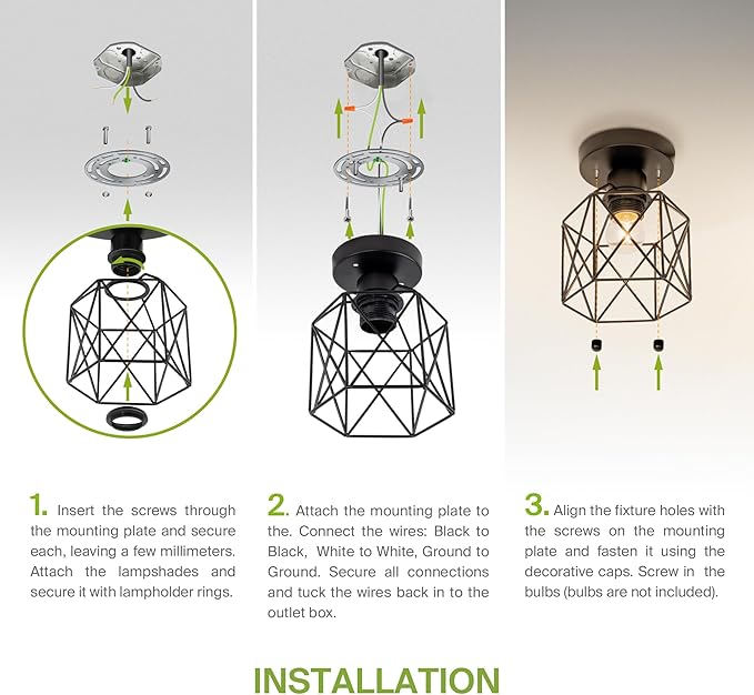 ASD Black Semi Flush Mount Ceiling Light Fixture - 5.7" E26 120V ETL Modern Light Fixtures Ceiling Mount, Semi Flush Mount Chandelier for Entryway, Bedroom, Foyer Lighting Fixtures 2 Pack
