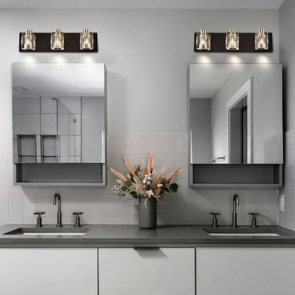 Modern Crystal Vanity Lights,3 Light Bathroom Vanity Light fixtures,Black and Gold Bathroom Lights Over Mirror,Wall Sconces Light for Bathroom,Hallway Bedside Stairway