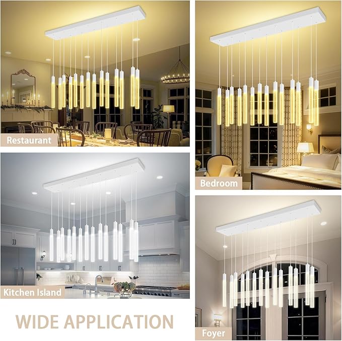 Modern Rectangular Crystal Chandelier 14-Light Silver LED Crystal Column Chandelier for Staircase, Living Room, Foyer, Hallway