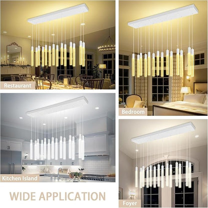 Modern Rectangular Crystal Chandelier 14-Light Silver LED Crystal Column Chandelier for Staircase, Living Room, Foyer, Hallway
