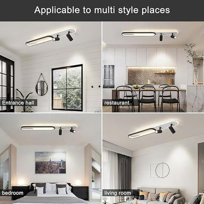 47.24In Modern LED Ceiling Light with 2 Spotlights 60W Black Linear Flush Mount Light Fixture with Remote Dimmable(3000-6000K) Long Kitchen Ceiling lamp for Living Room Bedroom Laundry Room