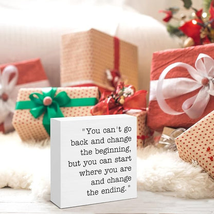Inspirational Quotes Decor, Motivational Gifts for Women Men Friends Coworkers, Positive Wood Sign for Home Office Desk Table Shelf Decoration 5 x 5 Inches