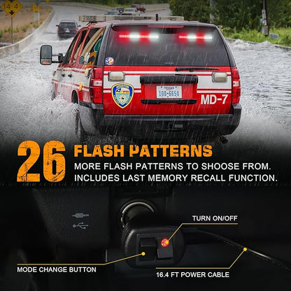 XRIDONSEN 2 in 1 Red White Traffic Advisor Light Bar 2x17.7 inch 144 LED Warning Safety Strobe Interior Front Windshield Rear Window Emergency Volunteer Firefighter Lights for Vehicles POV Fire Trucks