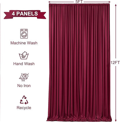 4 Panels Burgundy Backdrop Curtains for Wedding Party Wrinkle Free Backdrops Curtain Drapes Fabric Decorations Maroon Photo Back Drop for Baby Shower Photography Stage Reception 20ft(W) x 12ft(H)