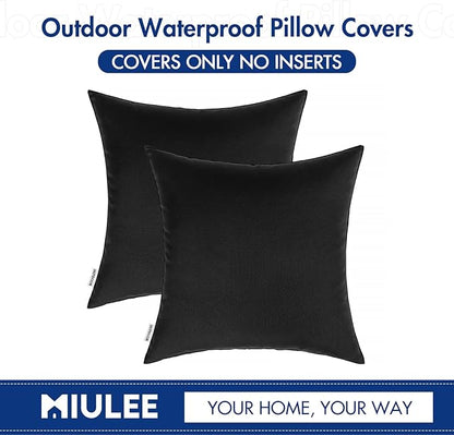 MIULEE Pack of 2 Decorative Outdoor Waterproof Pillow Covers Square Garden Cushion Sham Throw Pillowcase Shell for Spring Patio Tent Couch 20x20 Inch Black
