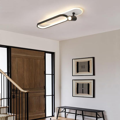 31.4Inch Modern Ceiling Light, LED Linear Ceiling Lamp with 1 Spotlight, 40W Remote Dimmable 3000K / 4500K / 6000K Black Long Flush Mount Light Fixture for Kitchen Dining Living Room Bedroom