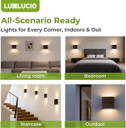Indoor Outdoor Brown Up and Down Wall Sconce, 5%-100% Dimmable 18W, 5 Color Temperature Selectable (2700K-5000K), Modern Lighting for Living Room/Porch, CRI90+, 120V-277V, ETL FCC Certified