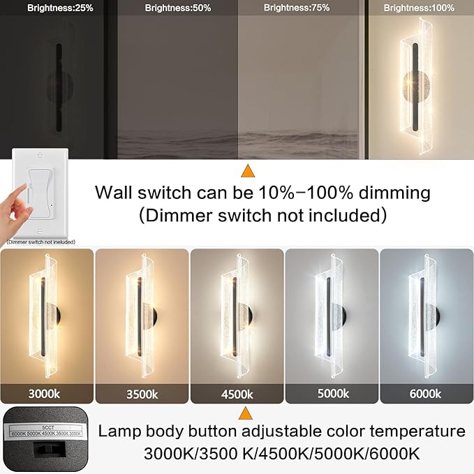 Black Wall Sconce Light Modern Wall Light Fixtures Dimmable LED Wall Lamp for Living Room Hallway Bathroom Bedroom 19.7In