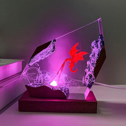 Epoxy Fire Dragon Resin Lamp, Handmade Resin Night Light with USB Port, Multi-Color LED Light, Ideal Home Bedroom Decor, Unique Birthday Holiday Gifts for Father Men Husband Boyfriend Him (10"x6")