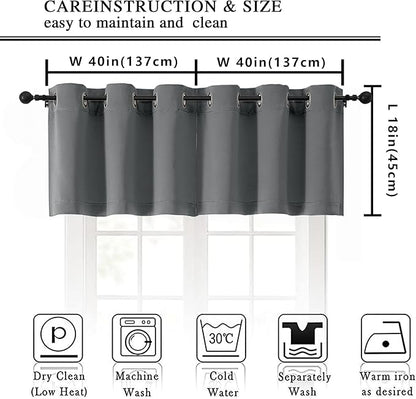 Simplebrand Light Grey Kitchen Valances for Windows 18 Inches Long 2 Pack, Room Darkening Window Valances for Living Room, Grommet Short Straight Drape Kitchen Curtains for Bedroom Kids Room, 40Wx18L