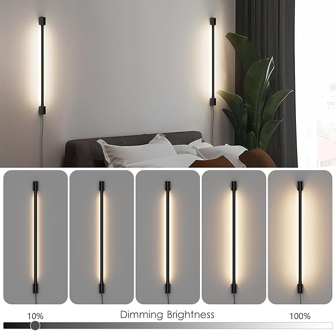 Aipsun 23.6inch Plug in Wall Sconces Black Wall Light with Remote Modern LED 3 Color Temperatures Sconces Wall Lighting for Living Room Bedroom Hallway