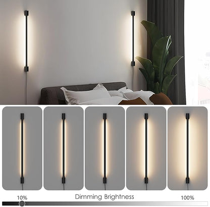 Aipsun 23.6inch Plug in Wall Sconces Black Wall Light with Remote Modern LED 3 Color Temperatures Sconces Wall Lighting for Living Room Bedroom Hallway