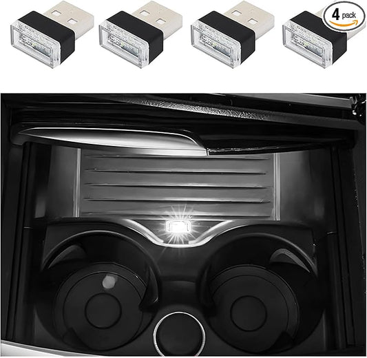 Dickno 4 PCS USB LED Car Interior Atmosphere Lamp, Portable Mini LED Night Light, Plug-in USB Interface Trunk Ambient Lighting Kit, Universal Vehicle Interior Accessories (White)