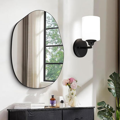 Wall Sconces Set of Two Bathroom Light Fixtures with Frosted Glass Shade, Modern Matte Black Wall Lights Vanity Lights, Sconces Wall Decor Set of 2 for Bathroom Bedroom Mirror (E26 Base)