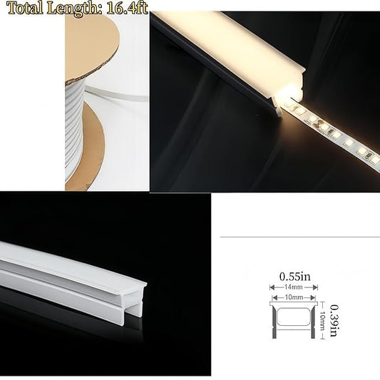 Silicone LED Channel System, 16.4Ft/5M Through Free White 10x10mm DIY LED Neon Rope Light IP67 Waterproof Tube for 5mm Strip Lights Installation for Indoor Outdoor Ambient Decor