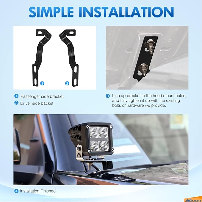 Nilight Ditch Light Brackets Auxiliary Offroad Work LED Pod A-Pillar Hood Mounts for 3rd Gen Tacoma 2016 2017 2018 2019 2020 2021
