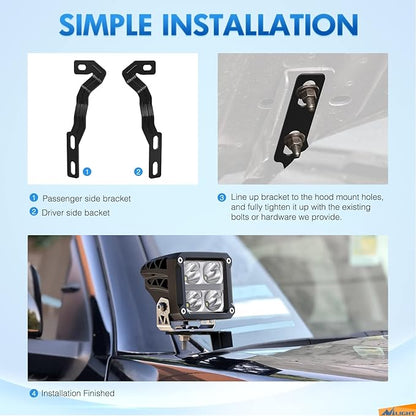 Nilight Ditch Light Brackets Auxiliary Offroad Work LED Pod A-Pillar Hood Mounts for 3rd Gen Tacoma 2016 2017 2018 2019 2020 2021