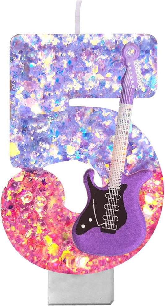K-Pop Birthday Candle – Purple & Pink Glitter Music Theme Cake Candle with Guitar, Musical Party Decor for Girls, Teens, Kpop Fans (5)