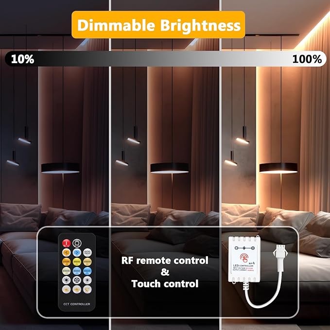 DAYBETTER Under Cabinet Lighting Kit, 6 PCS 20 Inch Under Cabinet Lights, 2700K-6500K Tunable White LED Strip Lights with Remote, 12V Adapter, LED Lights for Kitchen Cabinets, Shelf, Counter, 9.8ft