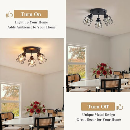 Kitchen Light Fixtures, Adjustable Semi Flush Mount Ceiling Light with E26 Base, Multi-Directional Lamp for Kitchen, Hallway, Dining Room, Farmhouse, Entryway