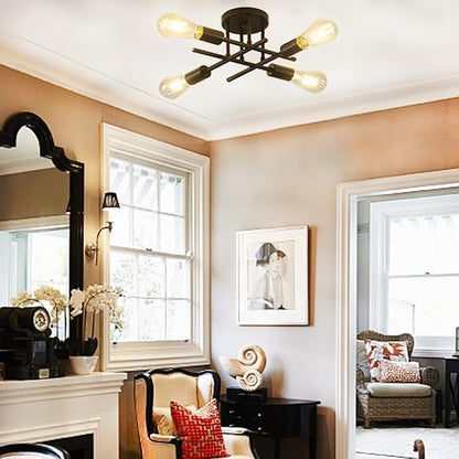 Modern Semi Flush Mount Ceiling Light Fixture,4-Light Farmhouse Light Fixtures Ceiling Mount,Industrial Chandelier Ceiling Lamp for Living Room Bedroom Kitchen Hallway,Bulb Not Included(Black)