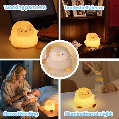 Penguin Silicone Night Light, 50H/12H Long Battery Life Touch Lamp with 30-Min Auto-Off Timer, Soft Dimmable Glow for Baby Kids Toddler Bedroom, Cute Mothers Day Gift for Children