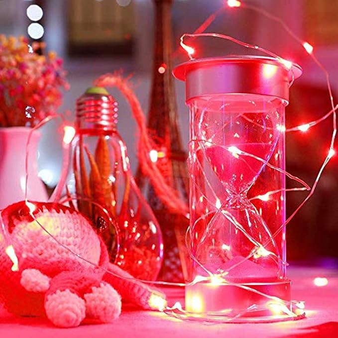 VOOKRY 8 Pack 30 LED Fairy Lights Battery Operated String Lights - 10 ft Red Mini Silver Wire Firefly Starry Moon Lights Waterproof for DIY Crafts Wedding Party Table Centerpieces Bedroom Christmas