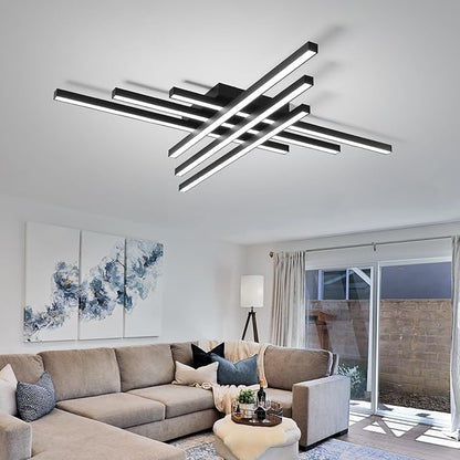JAYMP 43.3" Modern Ceiling Light with Remote, Black Sputnik Ceiling Lamp, 96W Dimmable LED Lighting Fixture for Dining Room, Living Room, Kitchen Island, 6 Lights
