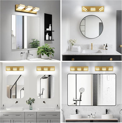 IZORRO LED Modern Bathroom Lights Fixtures(3-Light,Dimmable,360°Rotate),Brushed Glod Acrylic Wall Lighting,Vanity Lights for Bathroom Over Mirror - 6000k 16In （No Assembly Required）