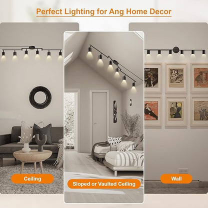 Plug in Track Lighting, LED Track Lighting Fixtures Ceiling, Black 6-Light Kitchen Light Kit, Plug in Wall Light with 14.8ft Power Cord, Rotatable Ceiling Spotlight for Bedroom(GU10 Socket, NO Bulb)