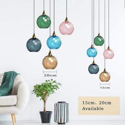 15cm/5.9’’ Industrial Vintage Spherical Glass Pendant Light, E26 Ceiling Hanging Lamp, Gold Finish & Ripple Glass Globe Shade, Dining Room Bedroom Chandelier (Azure Blue)