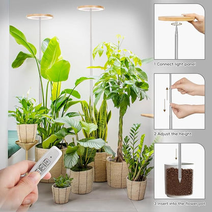 LBW Plant Grow Light,72 LEDs Full Spectrum Grow Lamp for Indoor Plants,Bamboo Plant Lights with 4/8/12H Timer,Height Adjustable,Ideal for Large Tall Plants,Bamboo