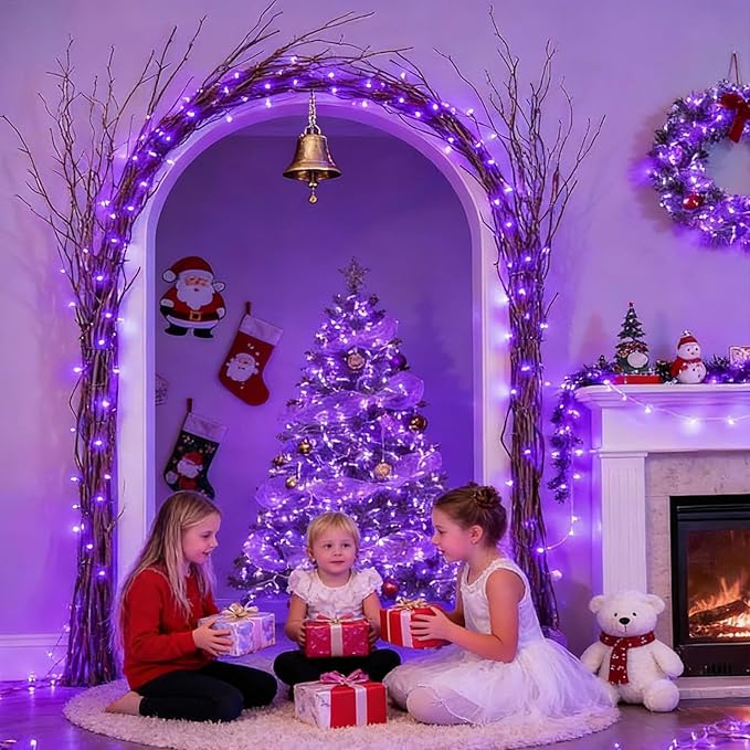 LAMPHOME 66FT 200LED Purple String Lights, 16 Modes Deep-Violet Purple LED Lights, Indoor Outdoor Christmas Lights Plug in, Halloween String Lights for Tree Bedroom Garden Yard Xmas Party Decor