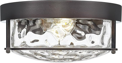 FEMILA 12" Flush Mount Ceiling Light, Modern Close to Ceiling Light Fixtures with Water Ripple Glass, E26 Base, 4FTJ22WG-F ORB