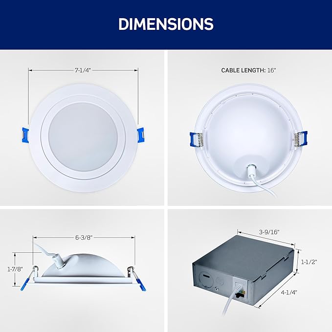 Leviton 6 in. Round Adjustable Slim Downlight, 1100 Lumens, 5 CCT Color Selectable 2700K-5000K, Dimmable, DAR60-S1W