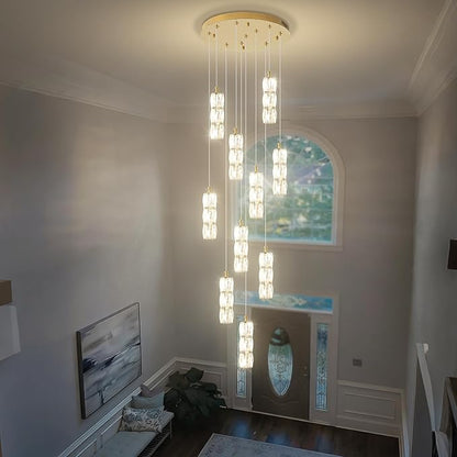 ykolupty Large Chandeliers for Living Room Modern Crystal Gold Chandeliers Spiral Staircase Pendant Light High Ceiling Lamp Fixture for Foyer Entrance Dimmable 2700-6000K