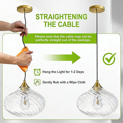 Glass Pendant Lights Kitchen Island, 11'' Brass Gold Pendant Lighting Fixtures, Modern Hanging Ceiling Light with Striped Clear Glass Shade for Farmhouse Dining Room Bedroom Hallway(1 Pack)