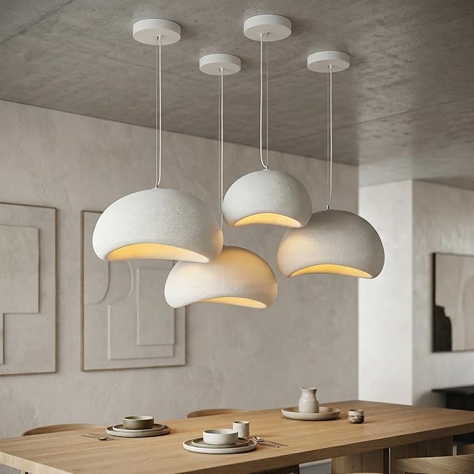 JAYMP 60cm Wabi Sabi Pendant Light for Dining Room Kitchen Island Hallway Restaurant Modern Hanging Lamp E26 Base Japanese Style Bird Nest Shape Lighting Fixture (Matte White,B Shape, 60cm/23.6in)