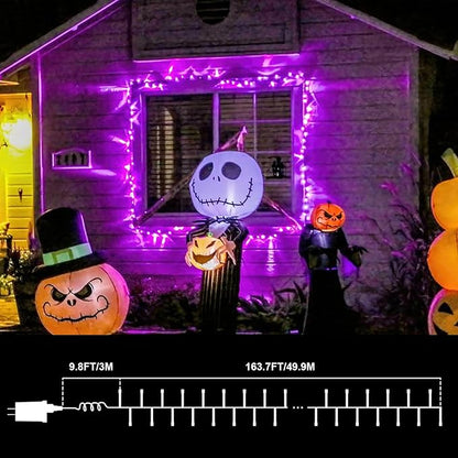 LAMPHOME 165ft Purple String Lights, 500LED Halloween Lights Plug in,16 Modes Purple Christmas Lights, Indoor Outdoor Halloween String Lights for Christmas Tree Bedroom Garden Party Xmas Decor