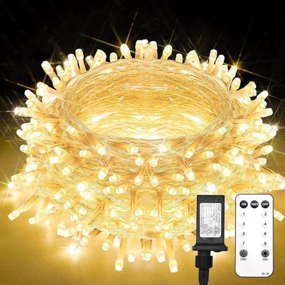 suddus Christmas Lights Outdoor, 66 ft 200 LED Plug in Warm White Fairy String Lights with Remote, Twinkle Lights for Bedroom Indoor Xmas Tree Dorm Wedding Backyard Party Outdoor Decorations