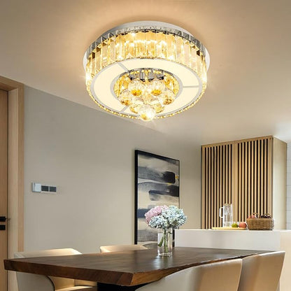 11.8" Silver Modern Crystal Chandeliers for Dining Room LED Dimmable Light Fixtures Flush Mount Light Living Room Bedrooms