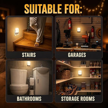 LED Motion-Activated Night Light Rotatable Dusk to Dawn AC Outlet Plug-in Wall Night Sensor Light for Bedroom Hallway Stairway Garage Basement Corridor Indoor