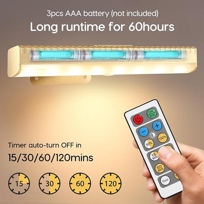 2Pcs Picture Light for Wall Dimmable,Remote Painting Light with Timer,Art Display Lighting with 3 Color, Battery Operated Led Accent Lights for Poster Frame Gallery Portrait Artwork-Gold