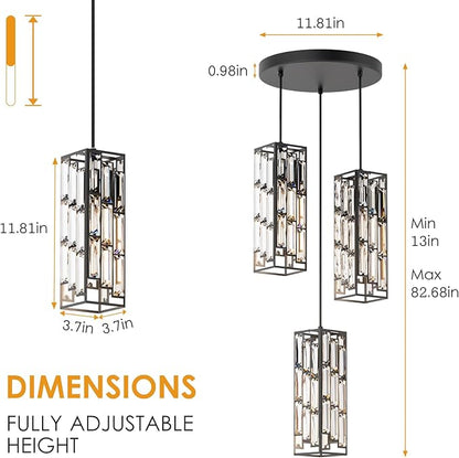 3-Light Black Pendant Lights Modern Pendant Light Fixture, Mini Crystal Pendant Ceiling Light, Pendant Light for Kitchen Island, Dinning Room, Bedroom, Kitchen Sink Lighting (3 Lights)